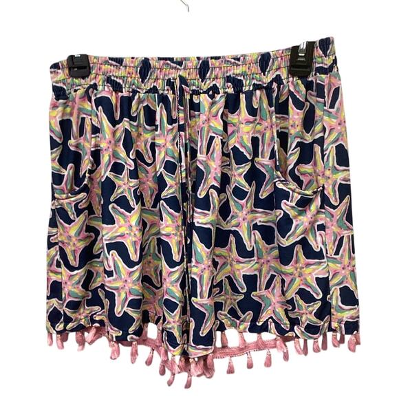 Simply Southern Womens Large XL Elastic Waist Starfish Shorts Tassel Fringe - Picture 1 of 5